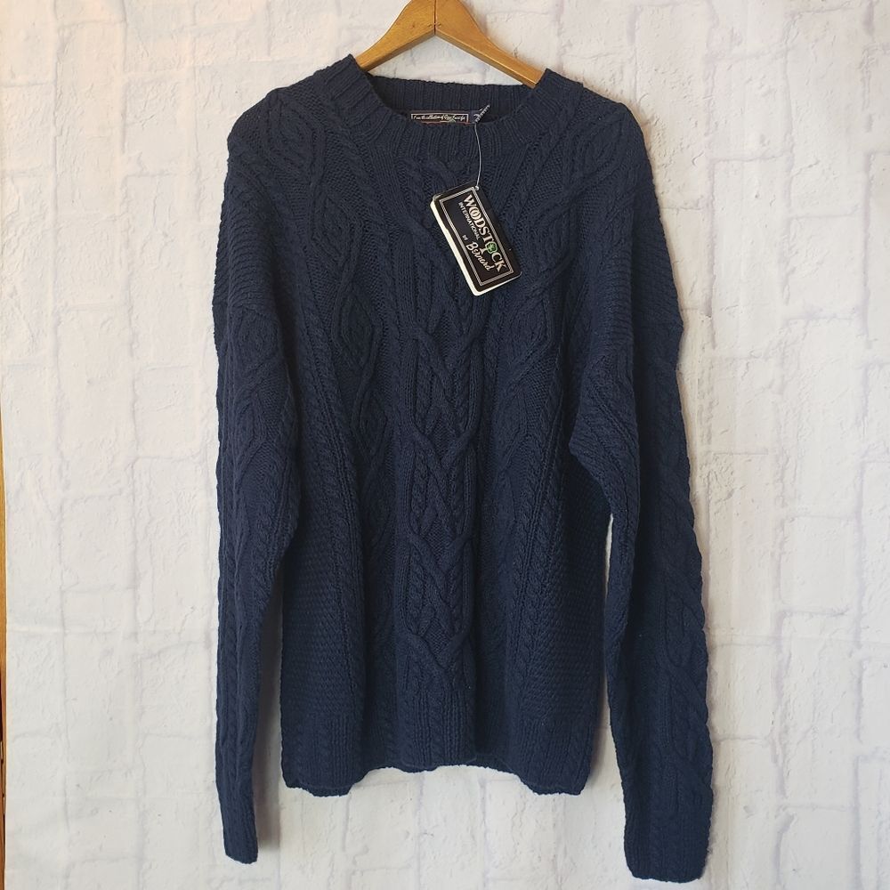 VINTAGE NWT WOODSTOCK BY BERNARD Navy Fisherman Sweater Large Unisex